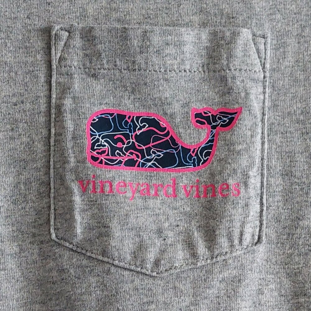 Vineyard Vines Gray Long Sleeve Top with Black Whale/Pink Swirls Women's Size S